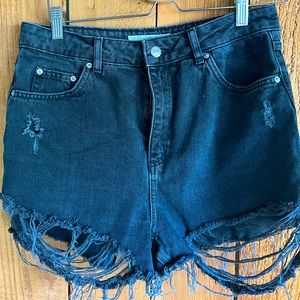 Black distressed Topshop Moto Mom shorts